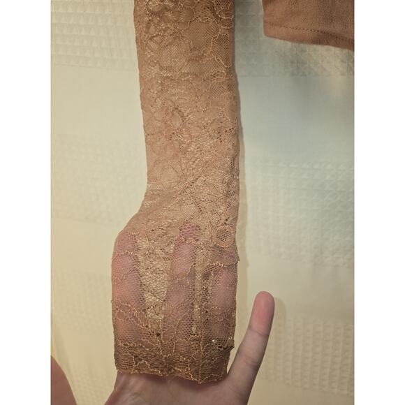 Wild Fable Cropped Sheer Top Womens Size XXS Brown Long Sleeve 6254 - Picture 2 of 9